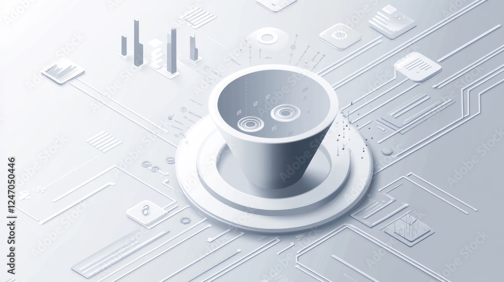 Poster abstract 3d illustration of data funnel on circuit board.