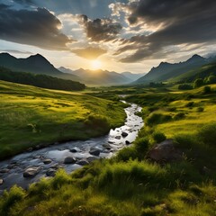 Mountain valley during sunrise. Natural summer landscape in Slovakia