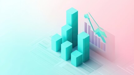 3D isometric chart illustrating business growth and financial reports.