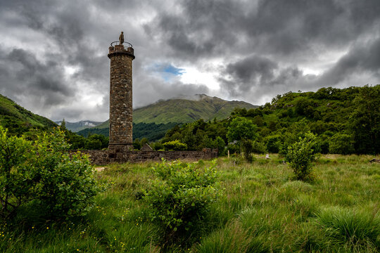 Glenfinnan Monument On The Road To The Isles At Lake Loch Shiel In Lochaber In Scotland, UK