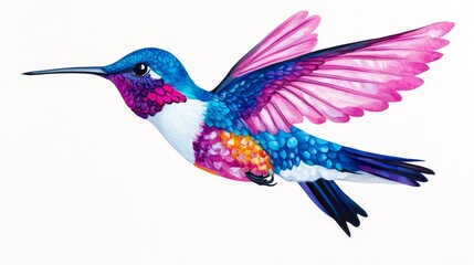 Obraz premium Colorful Hummingbird in Flight Illustration - A vibrant and colorful illustration of a hummingbird in flight showcasing beautiful feathers and detail.
