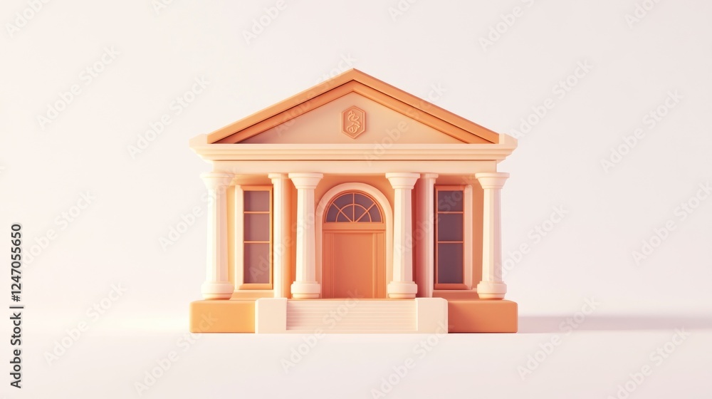 Poster minimalist 3d model of a classic building with columns and pediment.