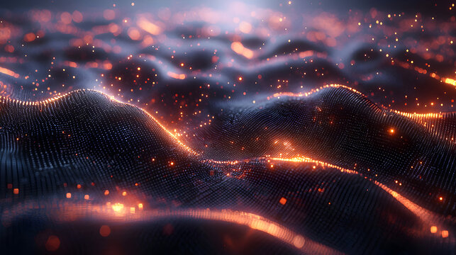 Luminous Abstract Waves: Glowing Digital Texture Background with Vibrant Fluid Energy and Ethereal Motion in a Futuristic Landscape - A Dynamic Visualization of Depth and Illusion