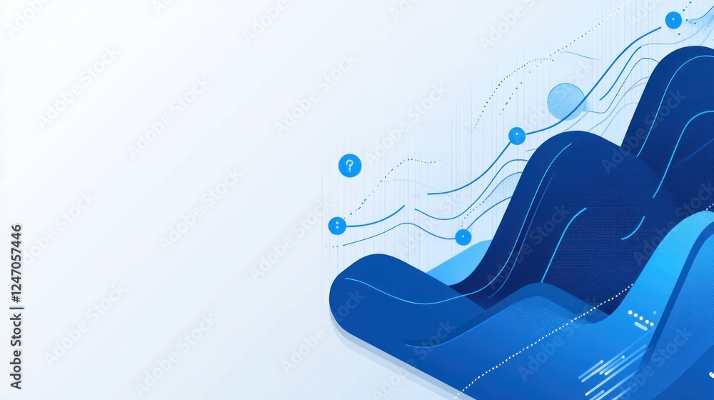 Aufkleber abstract blue wave design with data points and lines on a light background.