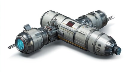 Futuristic spaceship design, isolated on white background.