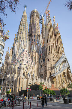 Barcelona, Spain - 2 Feb, 2025: Exterior of the La Sagrada Familia by Antoni Gaudi. Barcelona