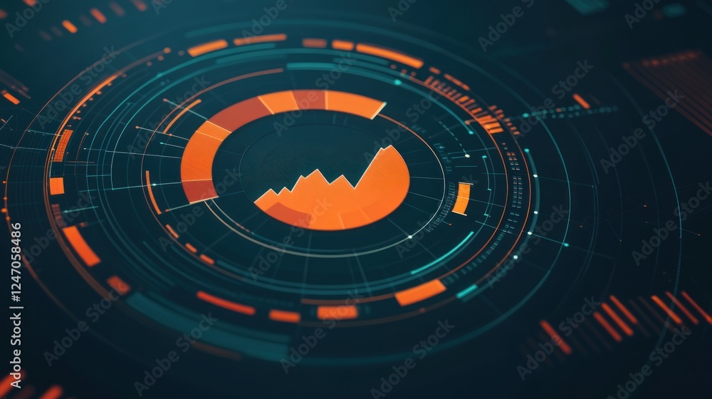 Aufkleber abstract circular infographic with rising graph, data visualization, technology concept.
