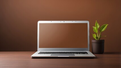 Fototapeta premium Laptop banner with empty space Without Text, Brown background
