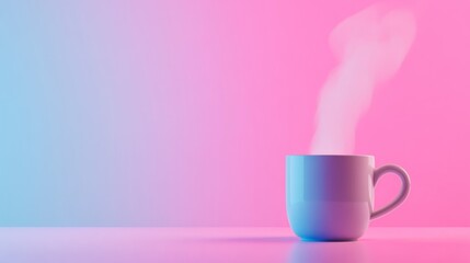 Cozy Mug with Steam on Colorful Background - A steaming white mug sits on a vibrant gradient background, emanating warmth and inviting comfort.