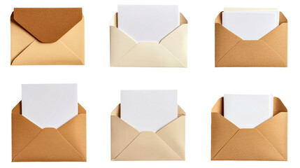 Organizing colorful envelopes with blank cards for mail studio isolated on transparent background