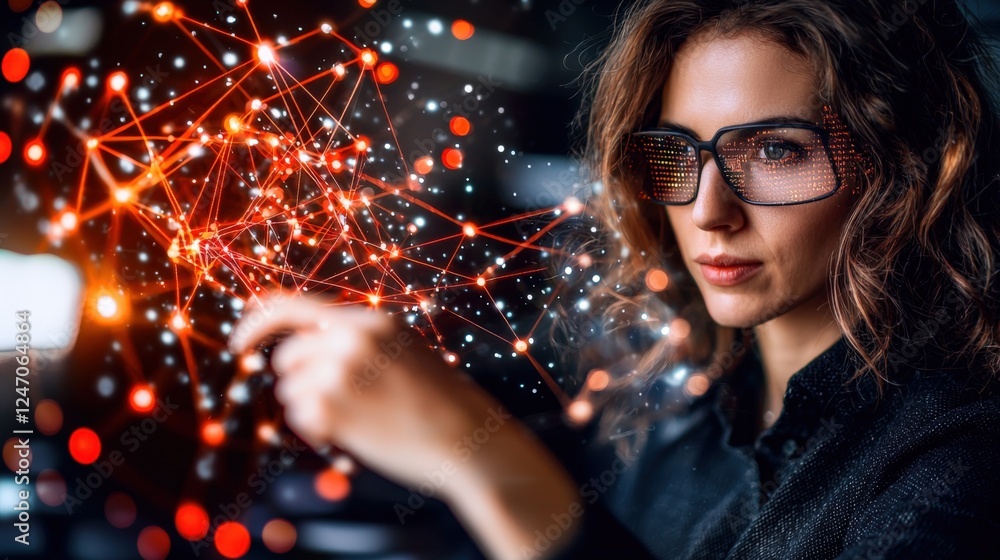 Poster tech innovation in action female engineer analyzing data in a modern workspace professional environm