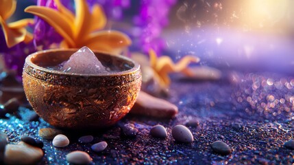 Luxury spa setup with aromatic salts and soft lighting