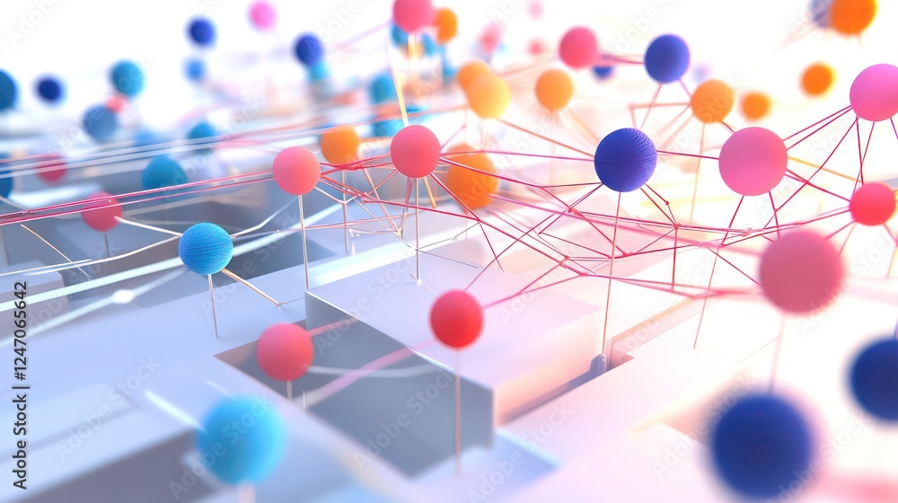 Fototapete a visual representation of a neural network in 3d, depicting a data stream, highlighting the interse