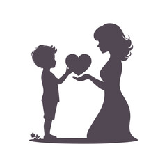 Mom And Son Silhouette for Mother's Day Vector Design Illustration