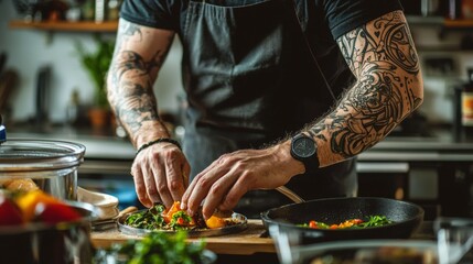 Professional chef preparing a fresh gourmet dish