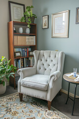 Softly Lit, Inviting Psychotherapy Office Promoting Healing and Understanding