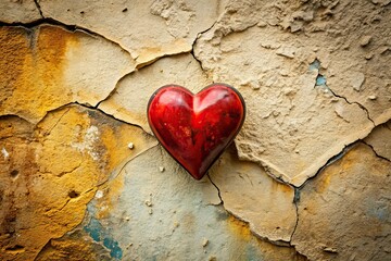 Heart Symbol on Old Plaster Wall, Love Concept, Copy Space