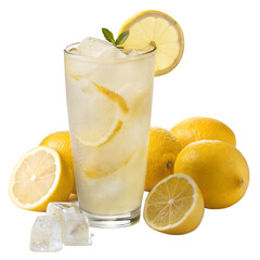 glass of lemonade with lemon. Refreshing Lemonade PNG Image with Transparent Background - Ideal for Summer Beverage Designs, Menu Artwork, Digital Art Projects, and Creative Illustrations