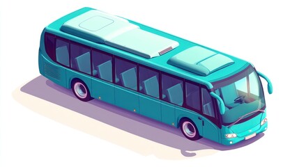 Isometric illustration of a teal city bus, showcasing its design and features.