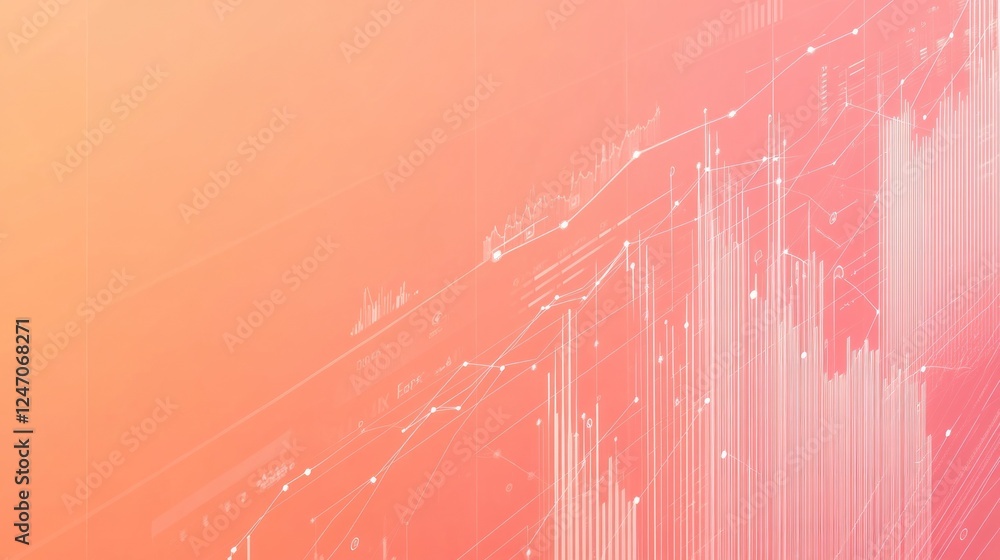 Poster abstract background with blurred lines and graphs in coral and peach tones.