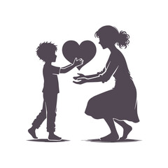 Mom And Son Silhouette for Mother's Day Vector Design Illustration