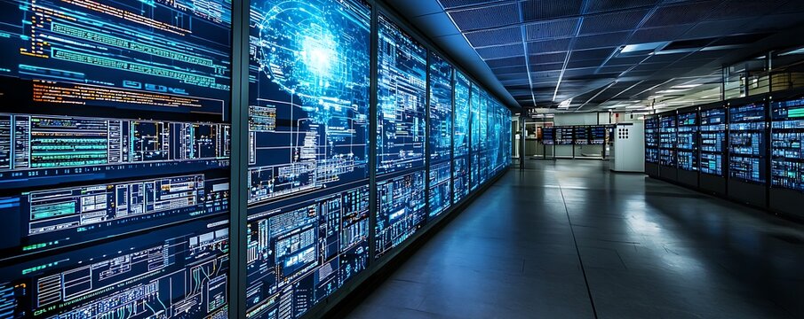 Internet information technology display, showcasing digital systems and global network connectivity