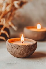 Cozy autumn candlelight in rustic setting