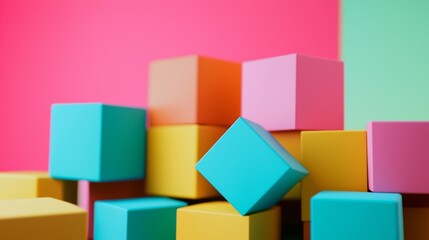 Colorful 3D geometric cubes arranged dynamically