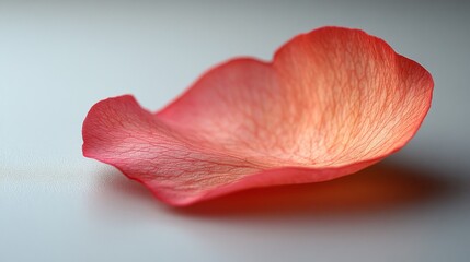 Beautiful pink rose petal softly resting on a light surface with gentle shadows