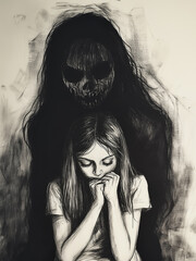 Illustration of a girl affected by a mental disorder