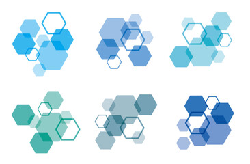 幾何学　六角形　集合体　セット　寒色系