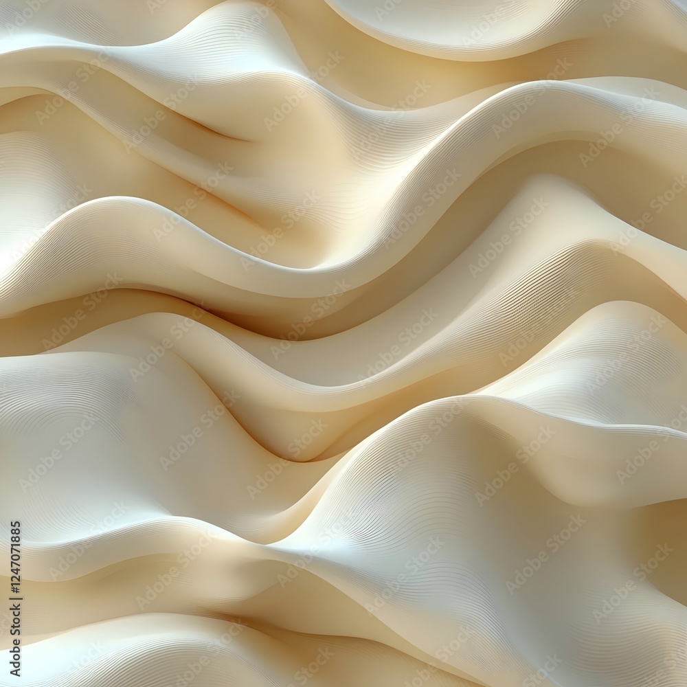 Poster a mesmerizing arrangement of flowing, beige waves creating a soft, textured surface, evoking a sense