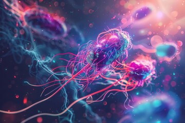 Obraz premium Vibrant microscopic view of bacteria