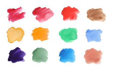 Watercolor, painted color samples on white paper