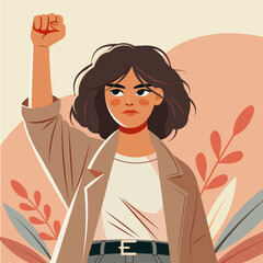 Strong woman raising fist in empowerment and protest. March 8th