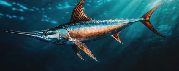 World wildlife day with conservation and marine concept. Majestic sailfish swimming gracefully underwater.