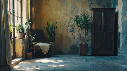 Vintage Room with Wooden Furniture and Natural Light
