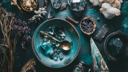 Rustic Table Setting with Blue Tones and Natural Elements