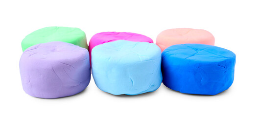 Different colorful play dough isolated on white