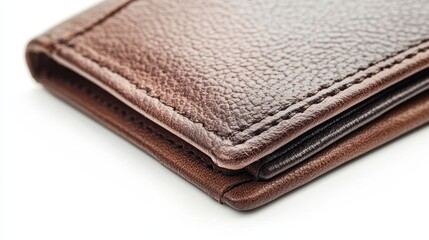 Close-up of a luxury leather wallet isolated on a white background. Suitable for promoting fashion accessories or gift ideas.