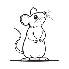 A black and white line drawing of a cute mouse vector.