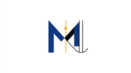  the letter "M" in blue with black outline and yellow accents on a white background.
