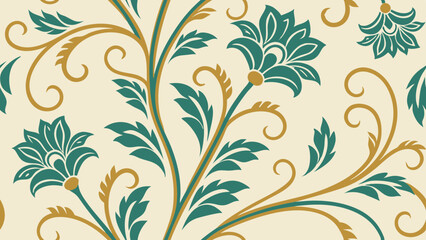 Generative ai. a beige and blue floral pattern on a white background. The pattern is intricate and detailed, with a variety of shapes and colors that create a beautiful and eye-catching design