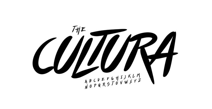 Expressive brushstroke font, bold cursive letters, dynamic streetwear font with clean brushpen style. Urban typeface, trendy handdrawn typography, contemporary creative lettering. Vector typeset