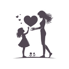 Mom And Daughter Silhouette for Mother's Day Vector Design Illustration