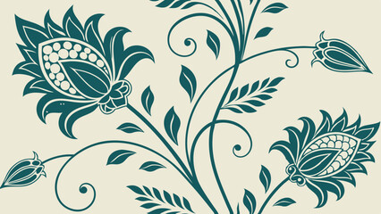 Generative ai. a blue and white floral design with a butterfly perched on a branch. The design is intricate and detailed, with the butterfly's wings spread wide and its antennae reaching out