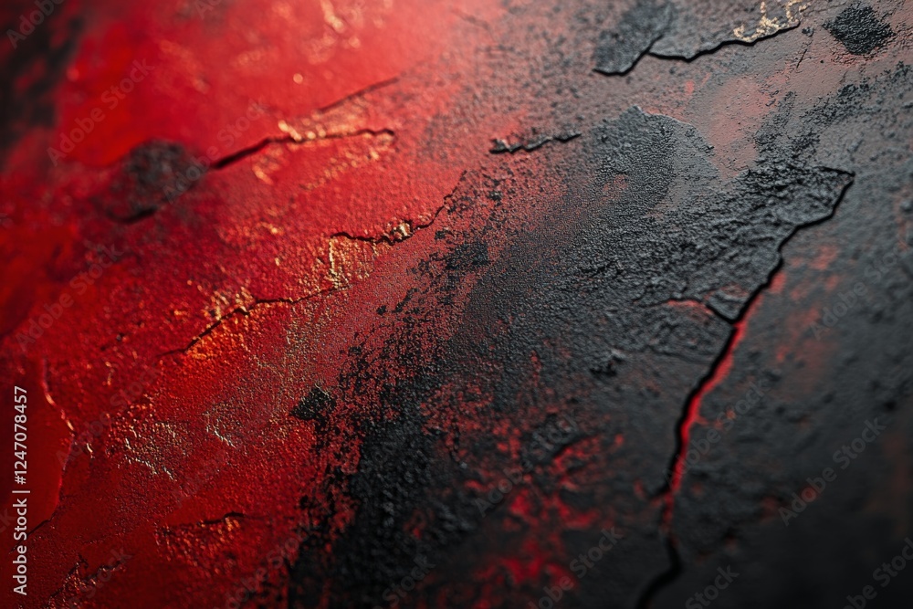 Poster abstract texture of cracked red and black surface with deep contrasts and intricate patterns