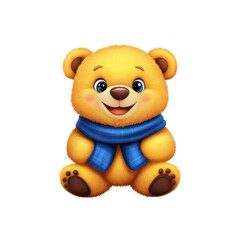Adorable Golden Teddy Bear in Blue Scarf - Cartoon Illustration