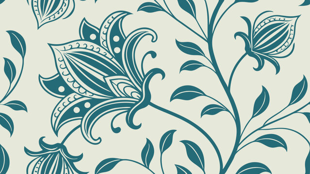 Generative ai. a blue and white floral pattern on a white background. The pattern is intricate and detailed, with a variety of shapes and colors that create a beautiful and eye-catching design