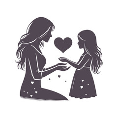 Mom And Daughter Silhouette for Mother's Day Vector Design Illustration